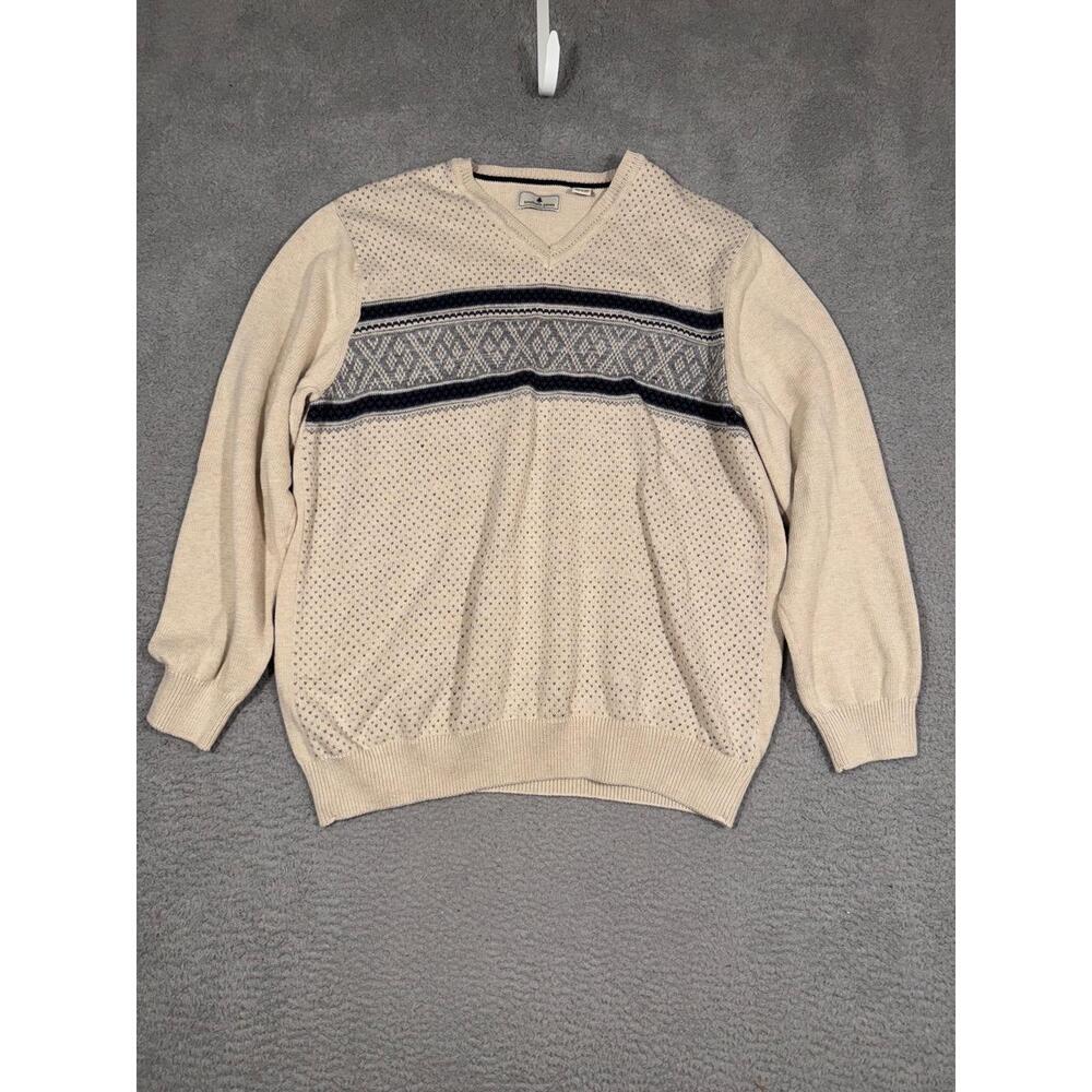 Southern‎ Pines Mens XXL V-neck Sweater Striped Geometric Pattern Casual Chic